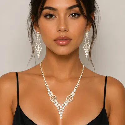 Fashnzfab Crystal Rhinestone Peace Symbol Necklace In Gold