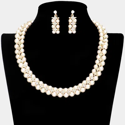 Fashnzfab Crystal Rhinestone Pearl Cluster Bib Necklace In Multi