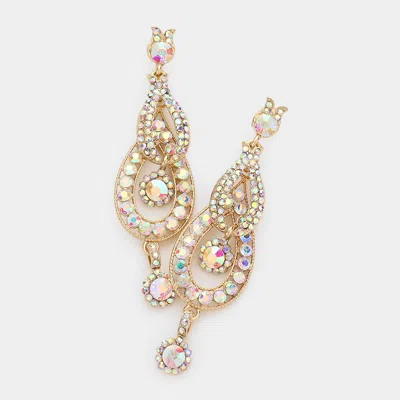 Fashnzfab Crystal Rhinestone Rosette Dangle Evening Earrings In Blue