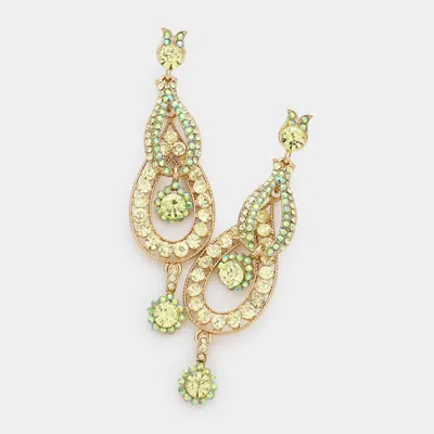 Fashnzfab Crystal Rhinestone Rosette Dangle Evening Earrings In Green