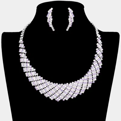 Fashnzfab Crystal Rhinestone Round Collar Necklace In Purple