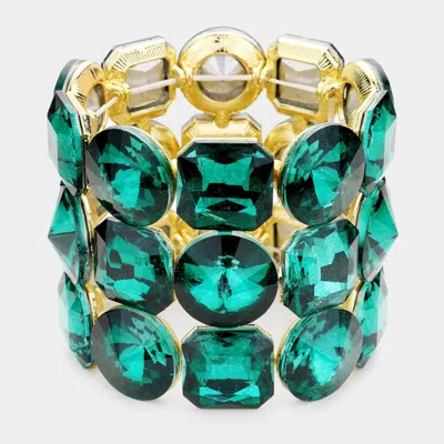 Fashnzfab Crystal Rhinestone Round Stretch Bracelet Gold, Green In Multi