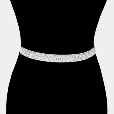 Fashnzfab Crystal Rhinestone Sash Ribbon Bridal Wedding Belt / Headband In Silver