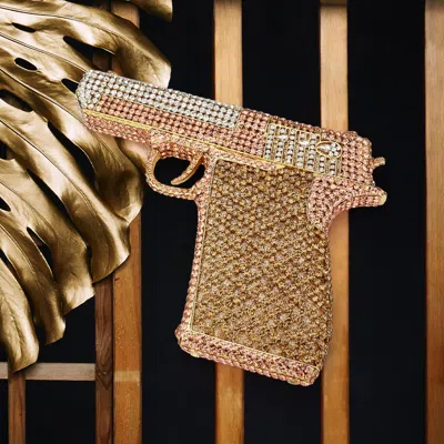 Fashnzfab Crystal Rhinestone Shaped Evening Clutch Bag In Gold