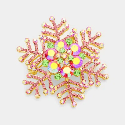 Fashnzfab Crystal Rhinestone Snowflake Pin Brooch In Multi