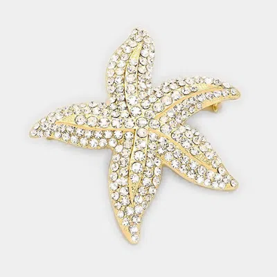 Fashnzfab Crystal Rhinestone Starfish Brooch In Silver