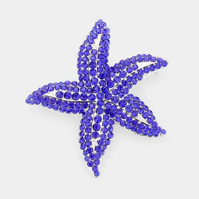 Fashnzfab Crystal Rhinestone Starfish Pin Brooch In Blue