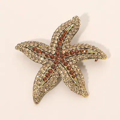 Fashnzfab Crystal Rhinestone Starfish Pin Brooch In Gold