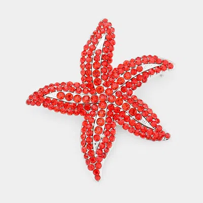 Fashnzfab Crystal Rhinestone Starfish Pin Brooch In Red