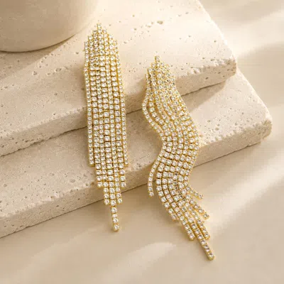 Fashnzfab Crystal Rhinestone Statement Fringe Drop Evening Earrings In Multi