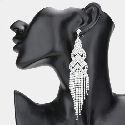 Fashnzfab Crystal Rhinestone Statement Fringe Evening Earrings In Silver