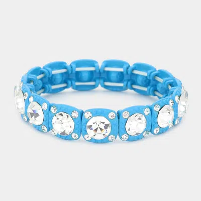 Fashnzfab Crystal Rhinestone Stretch Bracelet Clear, Turquoise In Blue