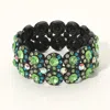 Fashnzfab Crystal Rhinestone Stretch Evening Bracelet Black, Blue Zircon, Peridot In Multi