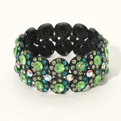 Fashnzfab Crystal Rhinestone Stretch Evening Bracelet Black, Blue Zircon, Peridot In Multi