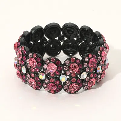 Fashnzfab Crystal Rhinestone Stretch Evening Bracelet Black, Fuchsia In Multi