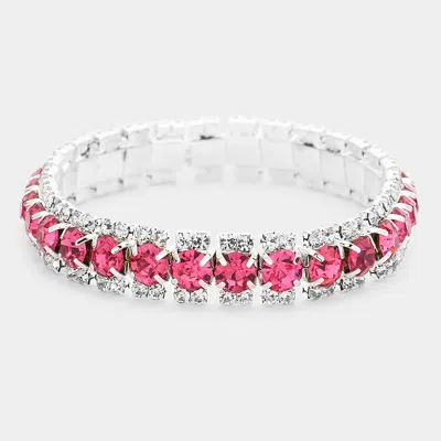 Fashnzfab Crystal Rhinestone Stretchable Bracelet Pink, Silver