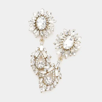 Fashnzfab Crystal Rhinestone Sunflower Evening Earrings In Gold