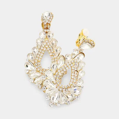 Fashnzfab Crystal Rhinestone Teardrop Clip On Earrings In Gold