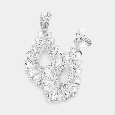 Fashnzfab Crystal Rhinestone Teardrop Clip On Earrings In Metallic