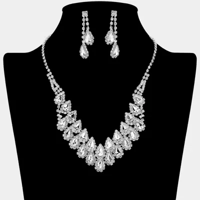 Fashnzfab Crystal Rhinestone Teardrop Cluster Necklace In White