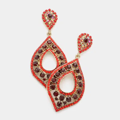 Fashnzfab Crystal Rhinestone Teardrop Cutout Evening Earrings In Red