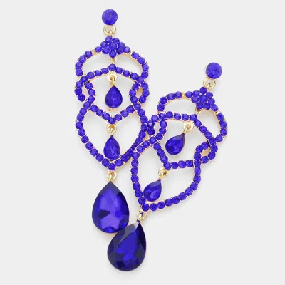 Fashnzfab Crystal Rhinestone Teardrop Dangle Evening Earrings - Gold, Royal Blue