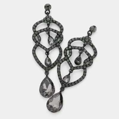 Fashnzfab Crystal Rhinestone Teardrop Dangle Evening Earrings In Black