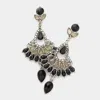 Fashnzfab Crystal Rhinestone Teardrop Dangle Fan Evening Earrings - Black, Rhodium In Black