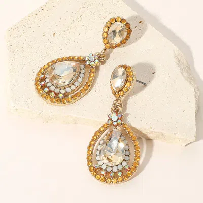 Fashnzfab Crystal Rhinestone Teardrop Evening Earrings - Lt Col Topaz In Gold