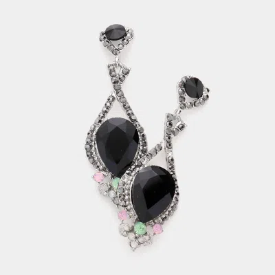 Fashnzfab Crystal Rhinestone Teardrop Evening Earrings In Black