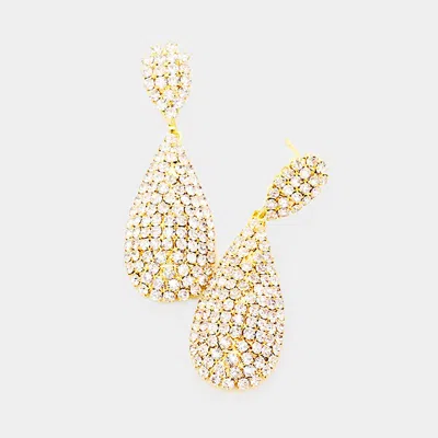 Fashnzfab Crystal Rhinestone Teardrop Evening Earrings - Clear, Gold In Silver