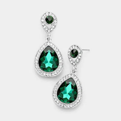 Fashnzfab Crystal Rhinestone Teardrop Evening Earrings In Green