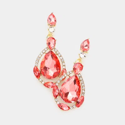 Fashnzfab Crystal Rhinestone Teardrop Evening Earrings In Pink