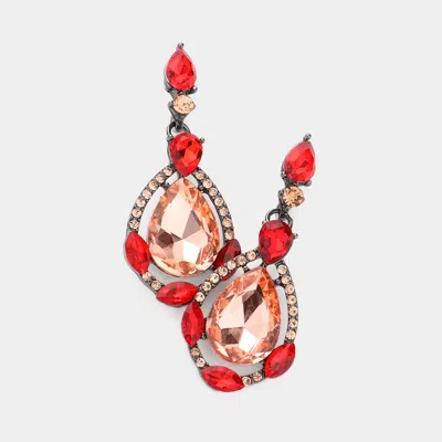 Fashnzfab Crystal Rhinestone Teardrop Evening Earrings In Red