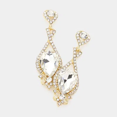 Fashnzfab Crystal Rhinestone Teardrop Evening Earrings In Silver