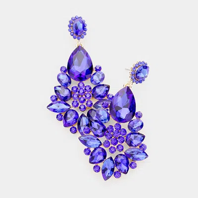 Fashnzfab Crystal Rhinestone Teardrop Floral Dangle Earrings In Blue