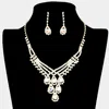 Fashnzfab Crystal Rhinestone Teardrop Glass Necklace In Metallic