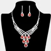 Fashnzfab Crystal Rhinestone Teardrop Glass Necklace In Red