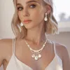 Fashnzfab Crystal Rhinestone Teardrop Necklace In Gold