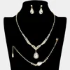 Fashnzfab Crystal Rhinestone Teardrop Pendant Necklace Jewelry Set In Multi