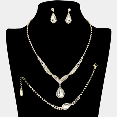 Fashnzfab Crystal Rhinestone Teardrop Pendant Necklace Jewelry Set In Multi