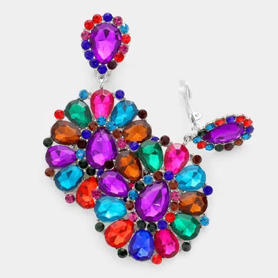 Fashnzfab Crystal Rhinestone Teardrop Statement Clip On Earrings In Multi