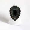 Fashnzfab Crystal Rhinestone Teardrop Stretch Cocktail Ring In Black