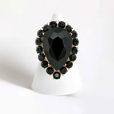 Fashnzfab Crystal Rhinestone Teardrop Stretch Cocktail Ring In Black