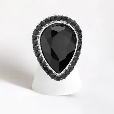 Fashnzfab Crystal Rhinestone Teardrop Stretch Cocktail Ring In Black