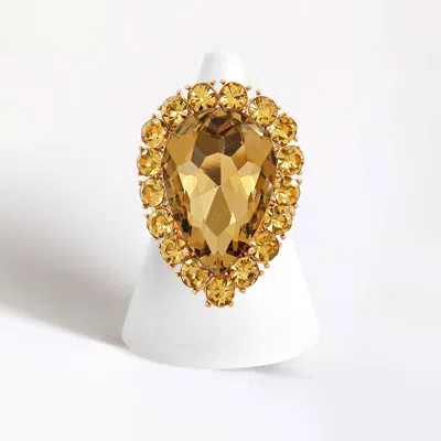 Fashnzfab Crystal Rhinestone Teardrop Stretch Cocktail Ring In Brown