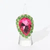 Fashnzfab Crystal Rhinestone Teardrop Stretch Cocktail Ring In Green