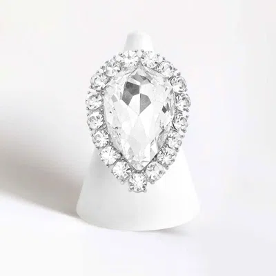 Fashnzfab Crystal Rhinestone Teardrop Stretch Cocktail Ring In Metallic
