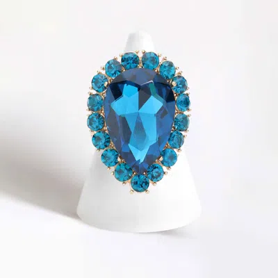 Fashnzfab Crystal Rhinestone Teardrop Stretch Cocktail Ring In Multi