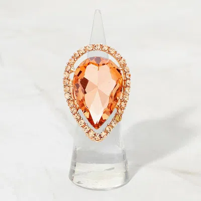 Fashnzfab Crystal Rhinestone Teardrop Stretch Cocktail Ring In Orange
